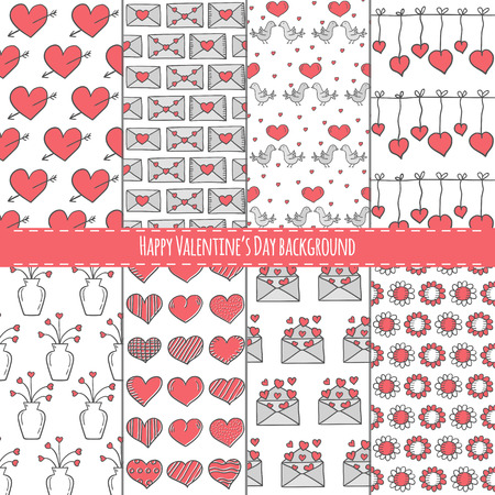 Set of Valentine's Day seamless backgrounds in hand drawn styleのイラスト素材