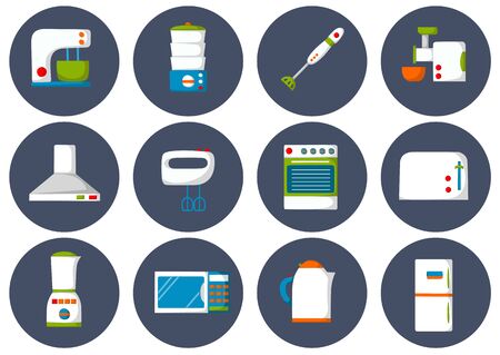 Set of isolated flat kitchen appliances. Kitchen domestic electric equipmentのイラスト素材