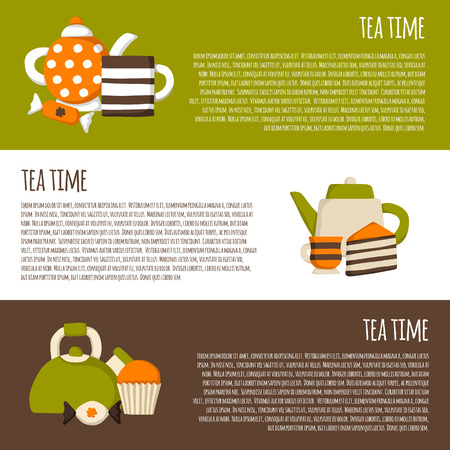 Vector teatime cartoon background. Tea ceremony conceptのイラスト素材