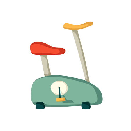 Vector cartoon exercise bike. Indoor gym illustration for fitness club. Body care equipment. Isolated cartoon vector exercise bike on white. Healthy active lifestyle. Cardio workout for weightlossのイラスト素材