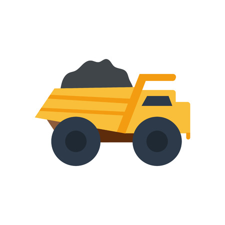 Vector illustration with isolated industrial truck on white background. Mining industry concept. Vector truck with coal. Pattern for cartoon toy design. Industrial mining technology. Mining transportのイラスト素材