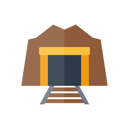 illustration with flat cartoon tunnel enter with railway. Industrial old tunnel.のイラスト素材