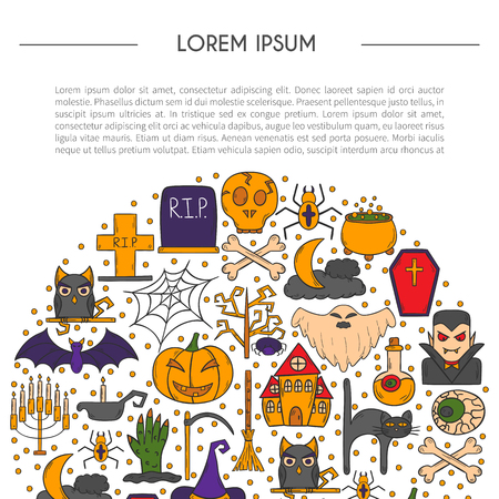 cartoon illustration with hand drawn Halloween background.のイラスト素材