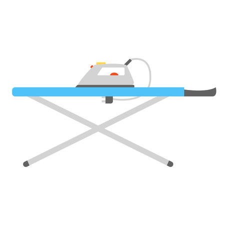 Vector illustration with flat iron and ironing board background. Household appliances. Laundry room objects. Vector illustration for home appliances, equipment shop or advertisement. Isolated objectsのイラスト素材