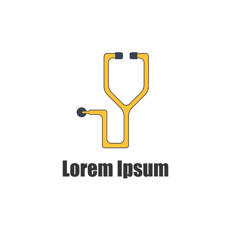 Vector illustration with cartoon flat isolated stethoscope. Medical equipment icon. Healthcare logo. Heartbeat treatment, medical measure diagnostic instrument icon isolated on white backgroundのイラスト素材