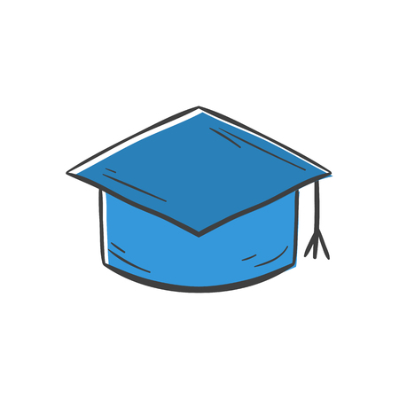 Vector illustration with cartoon hand drawn isolated education graduation hat. University or back to school background pattern. Graduation ceremony icon. Vector illustration with educational hat iconのイラスト素材