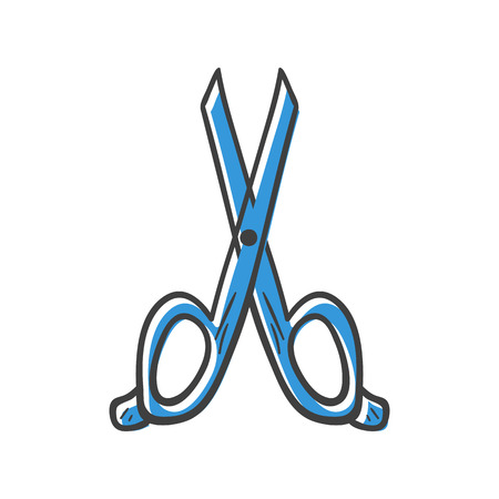 Illustration with cartoon hand drawn isolated scissors icon. School or office supply isolated ob white background.のイラスト素材