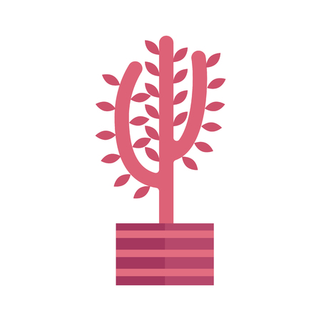 Vector illustration with cartoon isolated cactus icon. house plant in flowerpot, home interior background. Desert mexican succulent. Home flowers cartoon indoor object on white backgroundのイラスト素材