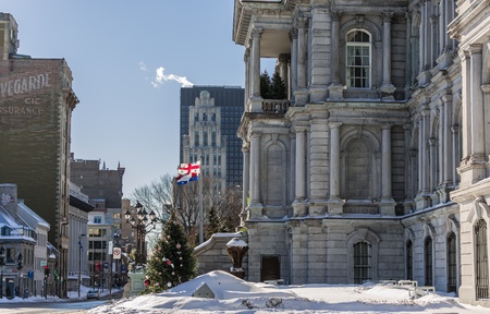  An old building in a really cold winter day in the Old Montreal, Quebec, Canada.のeditorial素材