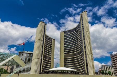 The downtown of Toronto city in a cloudy day, Ontario, Canada.のeditorial素材