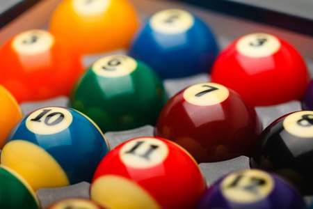 Billiard balls in box, selective focus over number 7