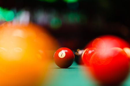 Billiard balls in a pool table.の写真素材