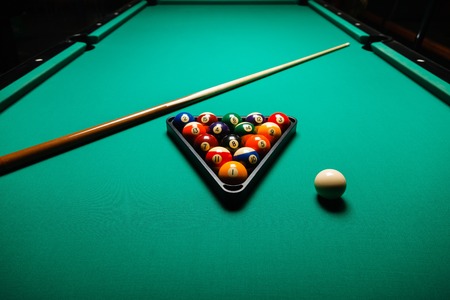 Billiard balls in a pool table.の写真素材