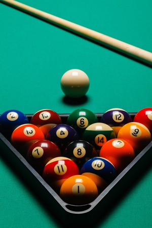 Billiard balls in a pool table.の写真素材