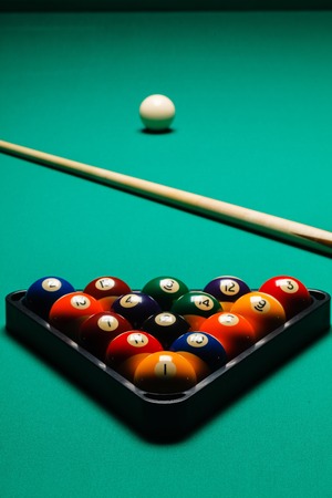 Billiard balls in a pool table.の写真素材