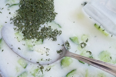 Tarator Bulgarian dish of yogurt with cucumber and mintの写真素材