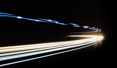 Car light trails in the tunnel. Long exposure photo taken in a tunnel below Veliko Tarnovoの写真素材