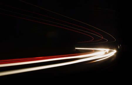 Car light trails in the tunnel. Long exposure photo taken in a tunnel below Veliko Tarnovoの写真素材