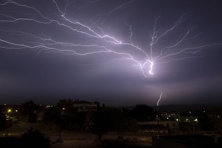 Lightning over small town
