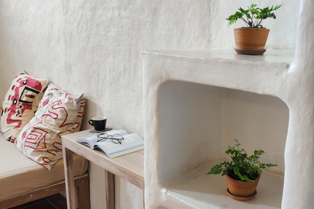 Living room interior decoration, earth homeの写真素材