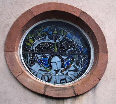 Round and colourfull window in Alsaceの写真素材