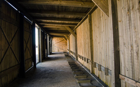 Drying shed for fishing nets in small danisk harbourの写真素材