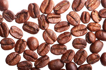 roasted coffee on a white background isolatedの写真素材