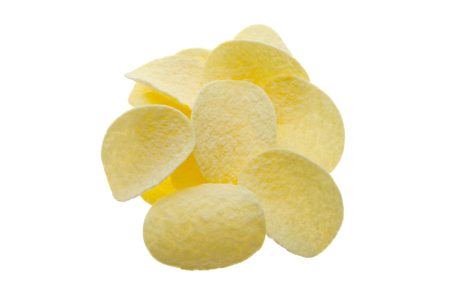 Potato chips on a white backgroundの写真素材