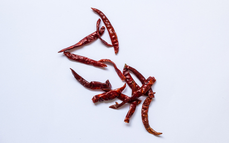 Dried chili with white backgroundの写真素材