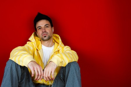 Young man listen musicの写真素材