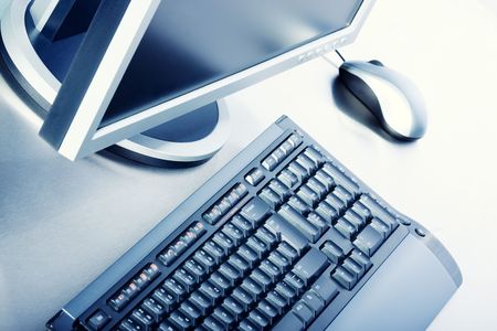 Business concept - keyboard, PC monitor, mouse - high key