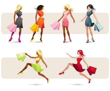  Pretty girls shoppingのイラスト素材