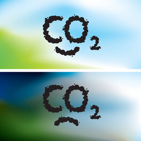 O2 written as a black smoke clouds on clear and polluted skyのイラスト素材
