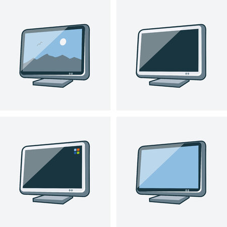 Set of four television icon illustration in cartoon style with different screen backgroundのイラスト素材