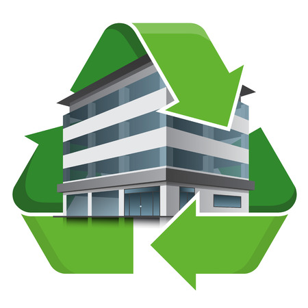 Office building with recycling symbol. Isolated vector illustration. Recycling concept.のイラスト素材