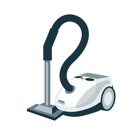 Vector illustration of isolated modern greay silver vacuum cleaner in cartoon style on white background.のイラスト素材