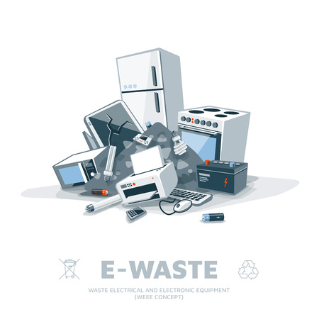 The e-waste electrical and electronic appliance trash pile.のイラスト素材