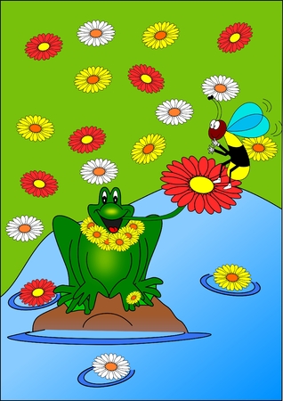 Frog and waspのイラスト素材