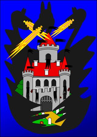 Night castle and dragonのイラスト素材