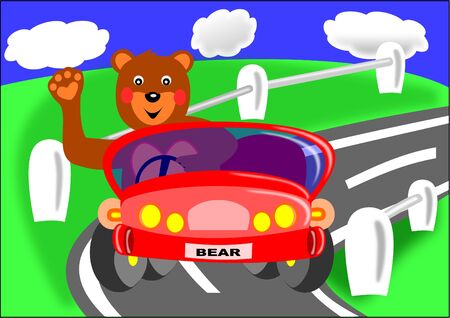 Bear and red car のイラスト素材