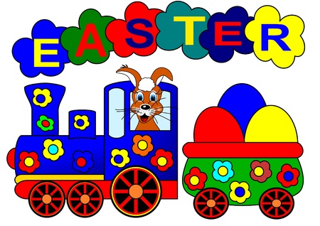 Easter bunny and trainのイラスト素材