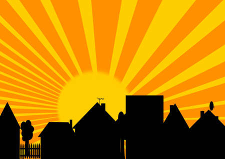 The silhouette of the sunset in the backgroundのイラスト素材