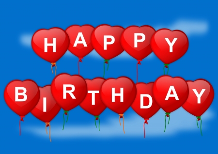 Happy birthday wish inflatable heart on blue background - illustrationのイラスト素材
