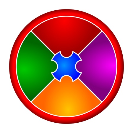 Coloured circular puzzle divided into four partsのイラスト素材