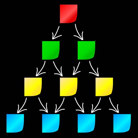  Diagram of colored papers with arrows on a black background のイラスト素材