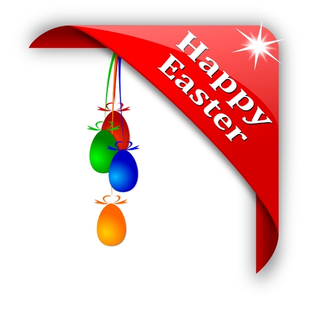 Red corner with eggs and inscription happy easter - vectorのイラスト素材