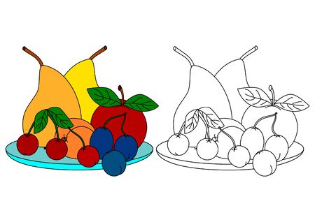 Colorful fruit - coloring book for kids - illustrationのイラスト素材