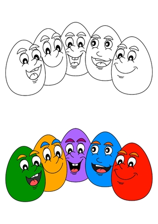 Smiling Colorful Easter eggs as coloring books for little kids - vectorのイラスト素材