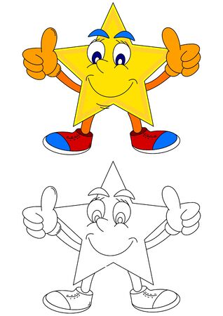 Yellow star with a smile and a thumbs up - vectorのイラスト素材