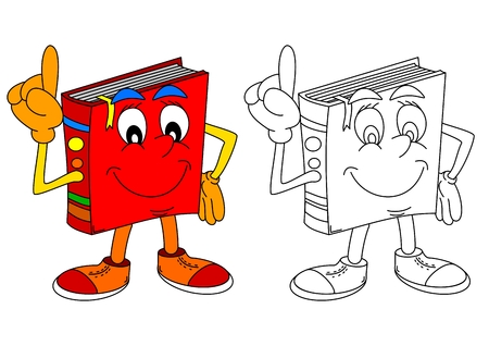 Red book with a raised index finger and a smile on his face as coloring books for small children - vectorのイラスト素材